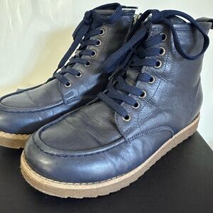 Women's Navy Leather Ankle Boots